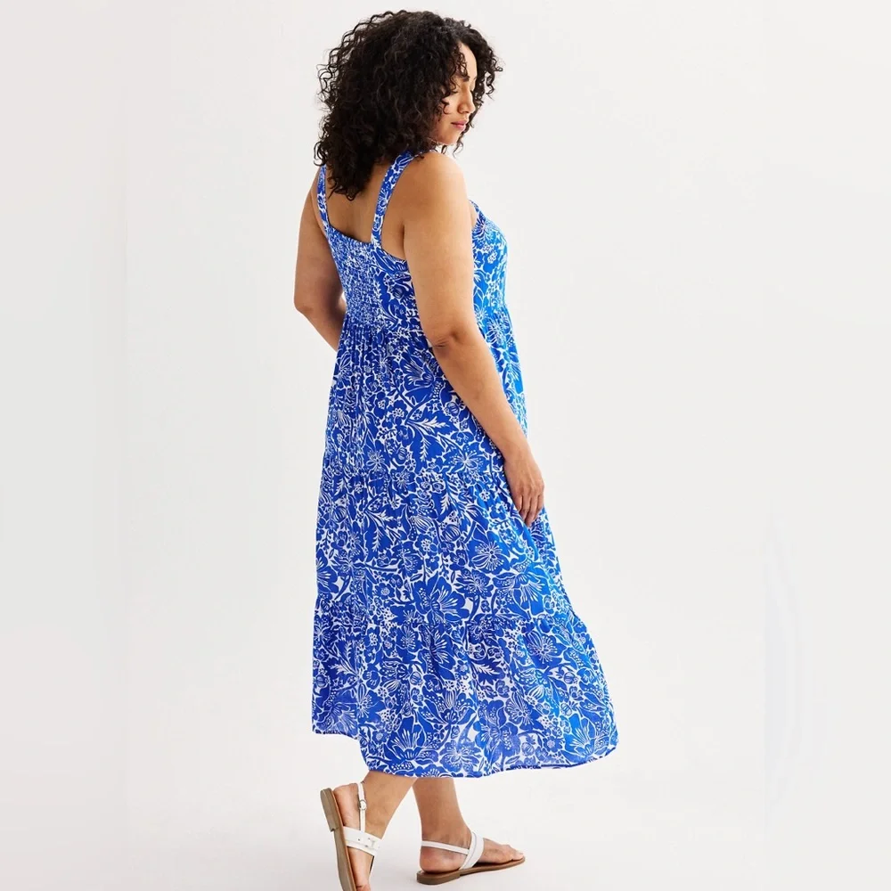 Sonoma Blue and white Floral gauze Maxi Dress